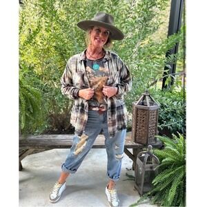 Jaded Gypsy NWT Early Morning Walks Flannel Bleached Plaid Shirt- L/XL